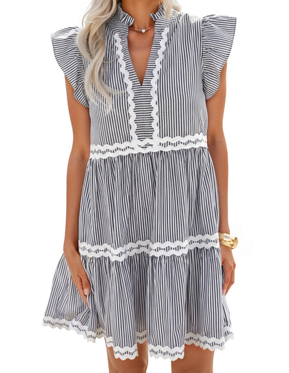 ZESICA Women's Casual Striped Mini Dress