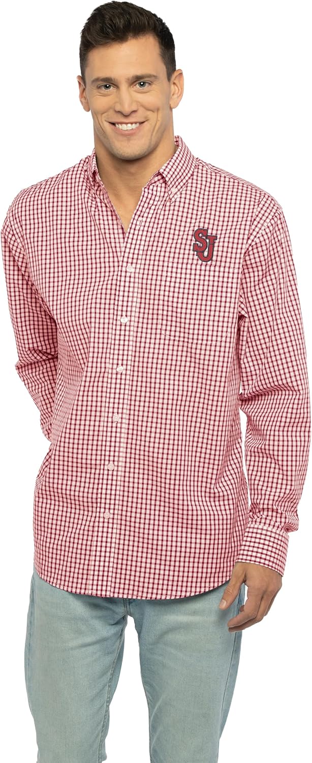 Vantage Men's Collegiate Easy-Care Long Sleeve Gingham Check Button Down Shirt