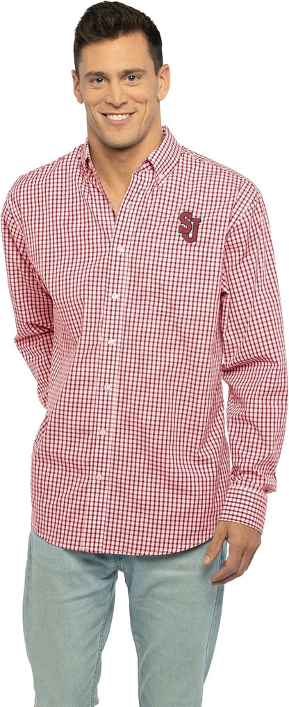 Vantage Men's Collegiate Easy-Care Long Sleeve Gingham Check Button Down Shirt