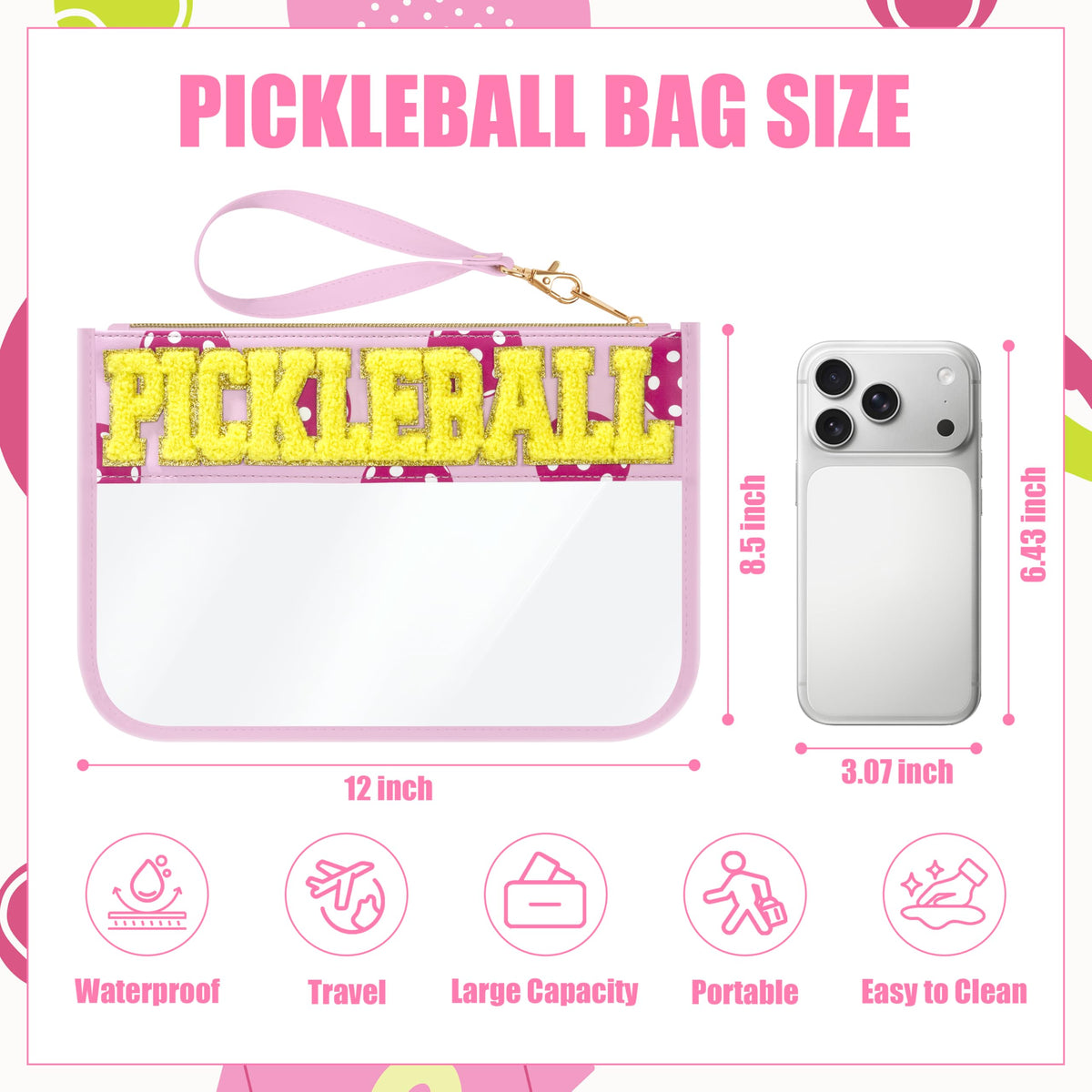 BuyCard Soccer Gift Makeup Bag with Chenille Letter Patch, Clear Cosmetic Pouch PVC Organizer Purse, Waterproof Travel Bag, Portable Toiletry Storage Bag for Her Friends