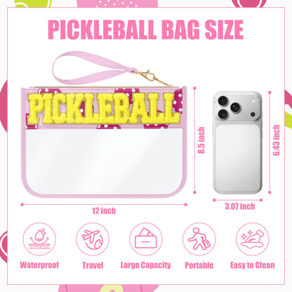 BuyCard Soccer Gift Makeup Bag with Chenille Letter Patch, Clear Cosmetic Pouch PVC Organizer Purse, Waterproof Travel Bag, Portable Toiletry Storage Bag for Her Friends