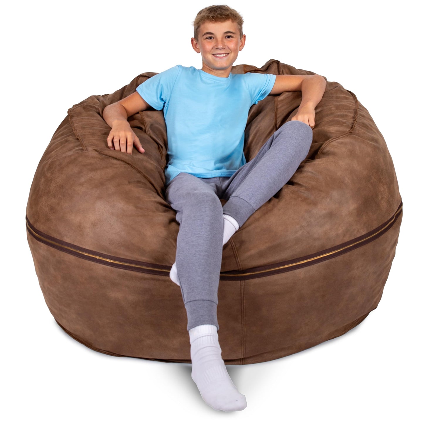 Big Joe Fuf 7Ft Giant Foam Bean Bag Chair, Oversized Couch with Removable Cover for Kids, Teens, Adults, Fog Lenox, Durable Woven Polyester, 7 Foot