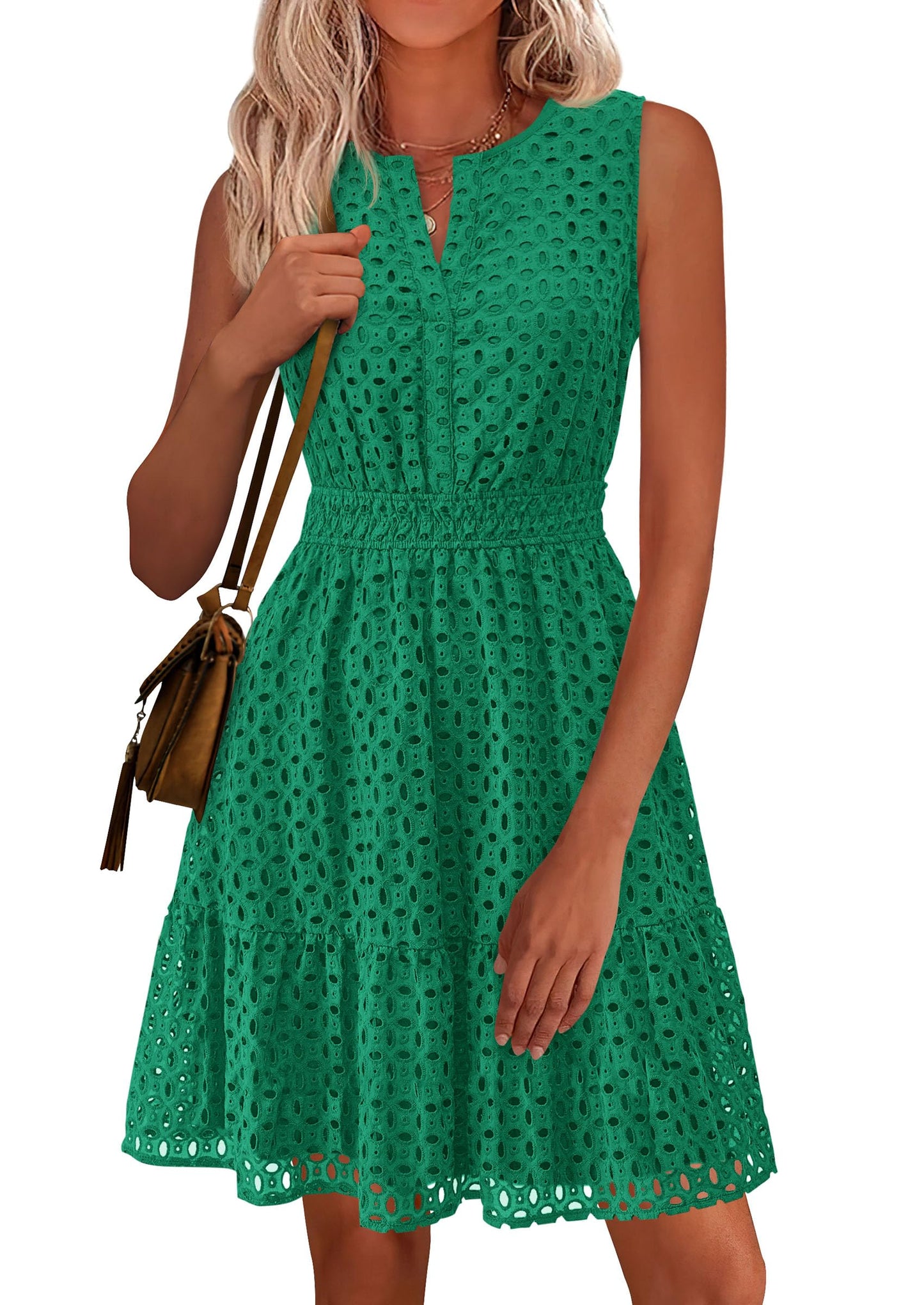 PRETTYGARDEN Women's Summer Eyelet A Line Short Dress