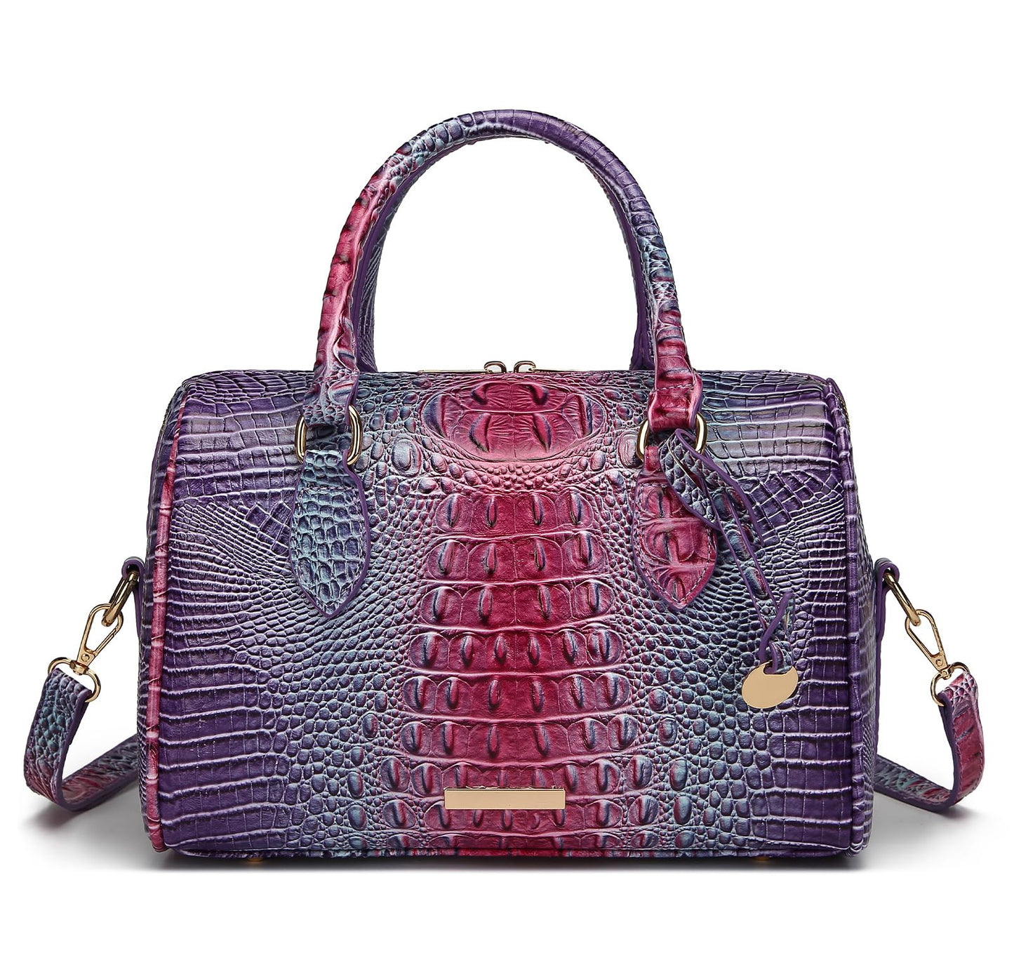 Makcr Joacbv Crocodile Handbag for Women Top Handle Leather Shoulder Purse | Glossy crocodile-embossed vegan leather with rolled handles, buckle details, a structured dome shape, and adjustable strap.