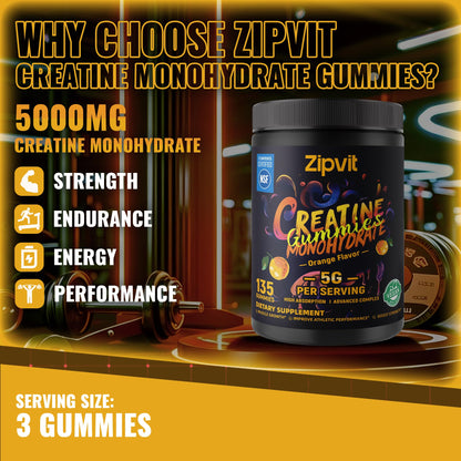 Creatine Monohydrate Gummies, NSF Certified Creatine Gummy, 5g Dose for Men & Women to Support Muscle, Strength, Recovery, Cognitive Health & Memory, Pineapple Flavor, 135 Gummies