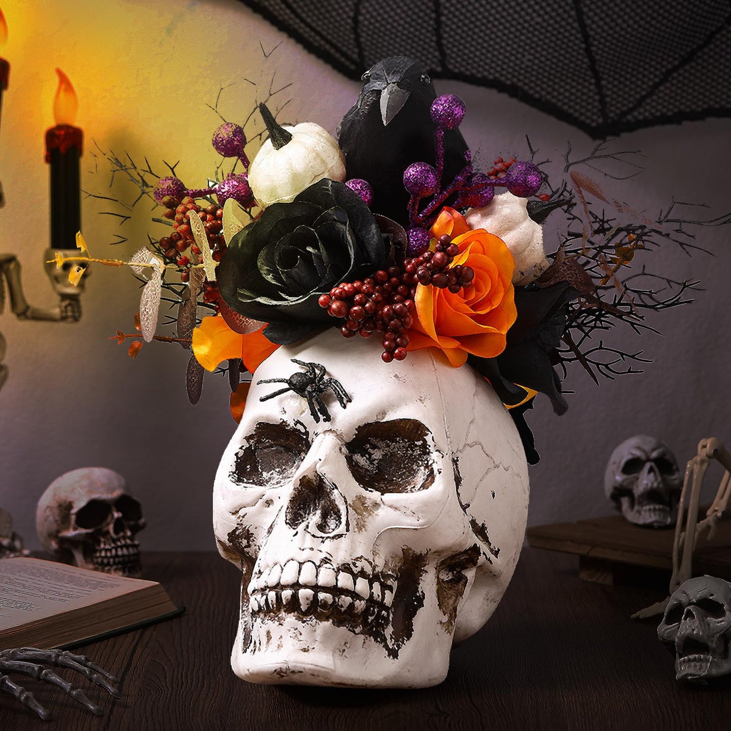 Daifunli Halloween Table Centerpieces Decorations Witch Boot and Pumpkin Artificial Flowers Halloween Tabletop Decorations for Home Kitchen Indoor Haunted Party Decoration 12x17 Inch