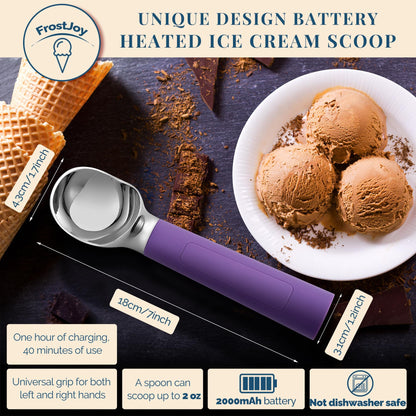 Heated Ice Cream Scoop Rechargeable, Electric Warming Ice Cream Scooper with LED Display, Heats to 158°F for Hard Ice Cream, Easy for Seniors & Kids, IP67 Waterproof (White, 2 oz)
