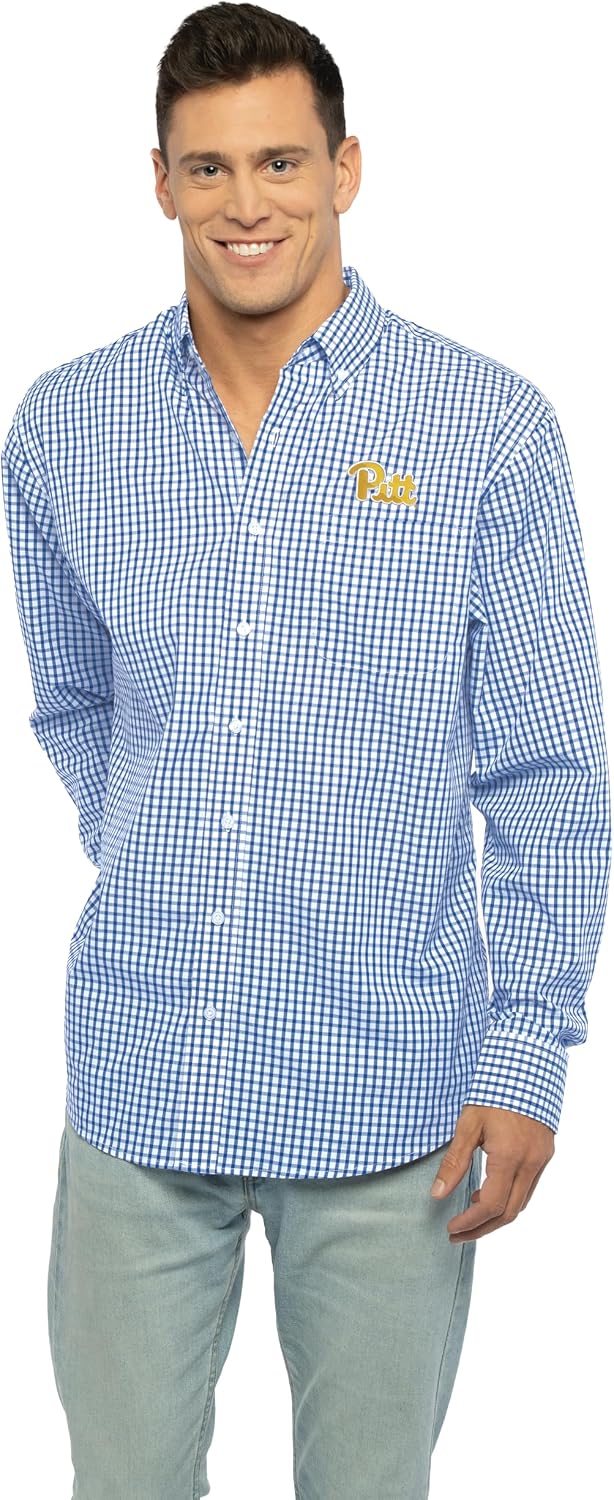 Vantage Men's Collegiate Easy-Care Long Sleeve Gingham Check Button Down Shirt