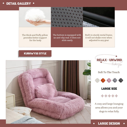 Upholstered Convertible Lounge Chair with 2 Soft Pillows