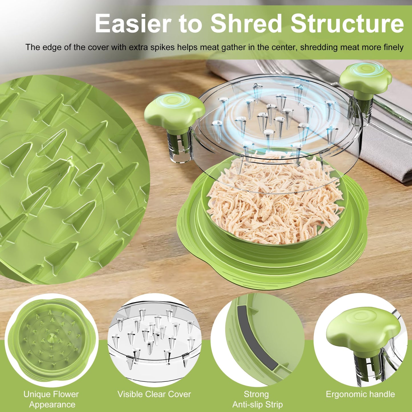 SURETIVIAN Chicken Shredder Tool Twist Large Chicken Breast Shredder with Brush&Fork, Visible Meat Shredder Machine, Anti-Slip Strip, Ergonomic Handle, BPA Free, Pork Beef Chicken(Hot Pink)