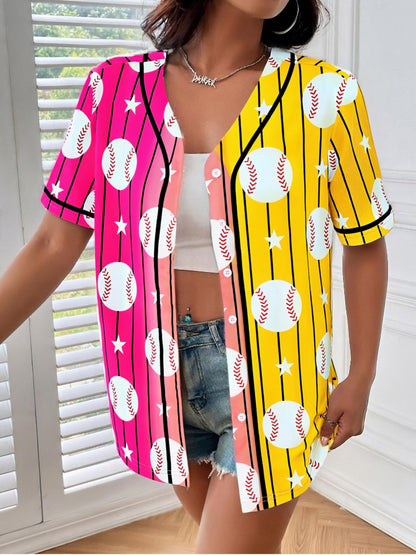 Baseball Shirt Women Baseball Jersey Graphic Button Down Shirt Game Day Short Sleeve Tops