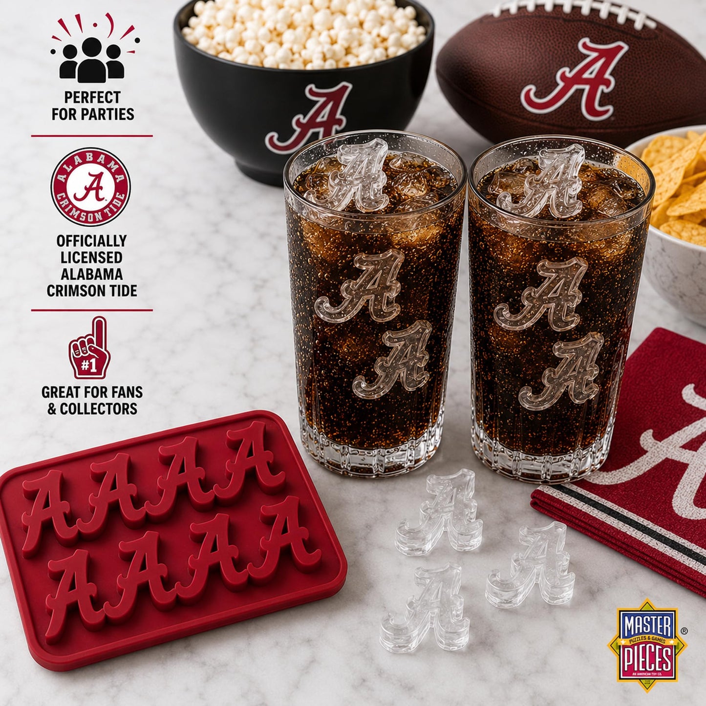Masterpieces Fanpans Ncaa Alabama Crimson Tide Silicone Ice Cube Tray Set - Fun Alabama Merchandise, Dishwasher Safe