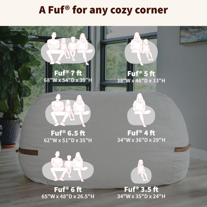 Big Joe Fuf 7Ft Giant Foam Bean Bag Chair, Oversized Couch with Removable Cover for Kids, Teens, Adults, Fog Lenox, Durable Woven Polyester, 7 Foot