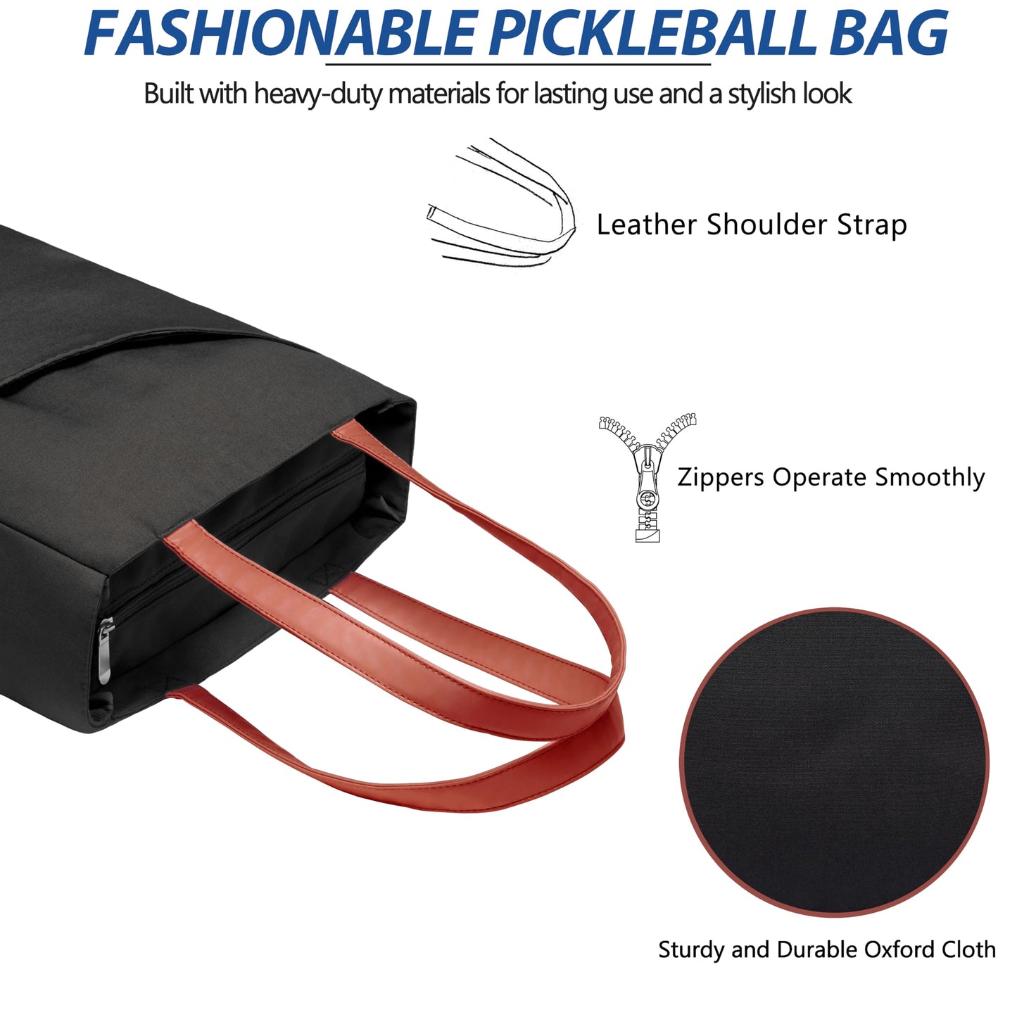 Pickleball Bag for Women Stylish Nylon Tote Fits 2 Paddle, Ball, Gear, Utility Shoulder Handbag for Sports