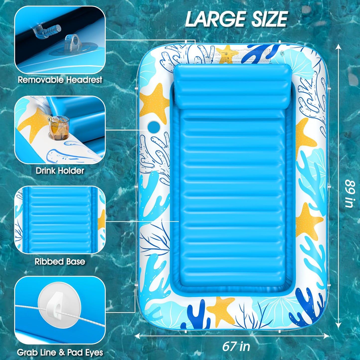 Inflatable Tanning Pool Lounger Float - Jasonwell 4 in 1 Sun Tan Tub Sunbathing Pool Lounge Raft Floatie Toys Water Filled Tanning Bed Mat Pad for Adult Blow Up Kiddie Pool Kids Ball Pit Pool (L)