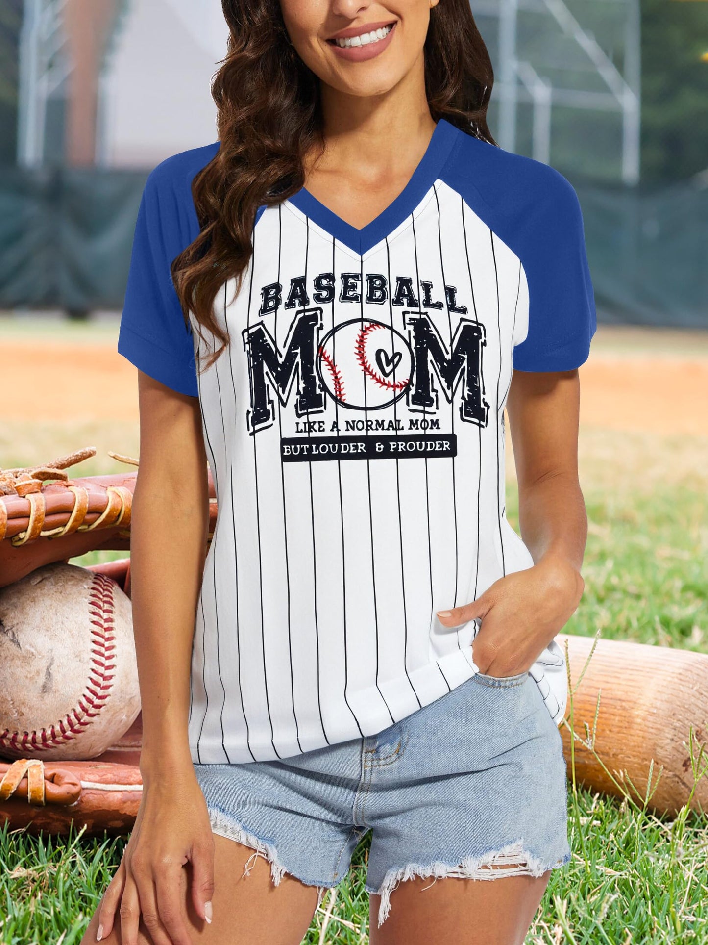 Baseball Mom Shirts for Women V Neck Baseball Stripe Outfits