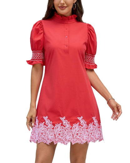YEXPINE Women's Summer Embroidered Mini Dress