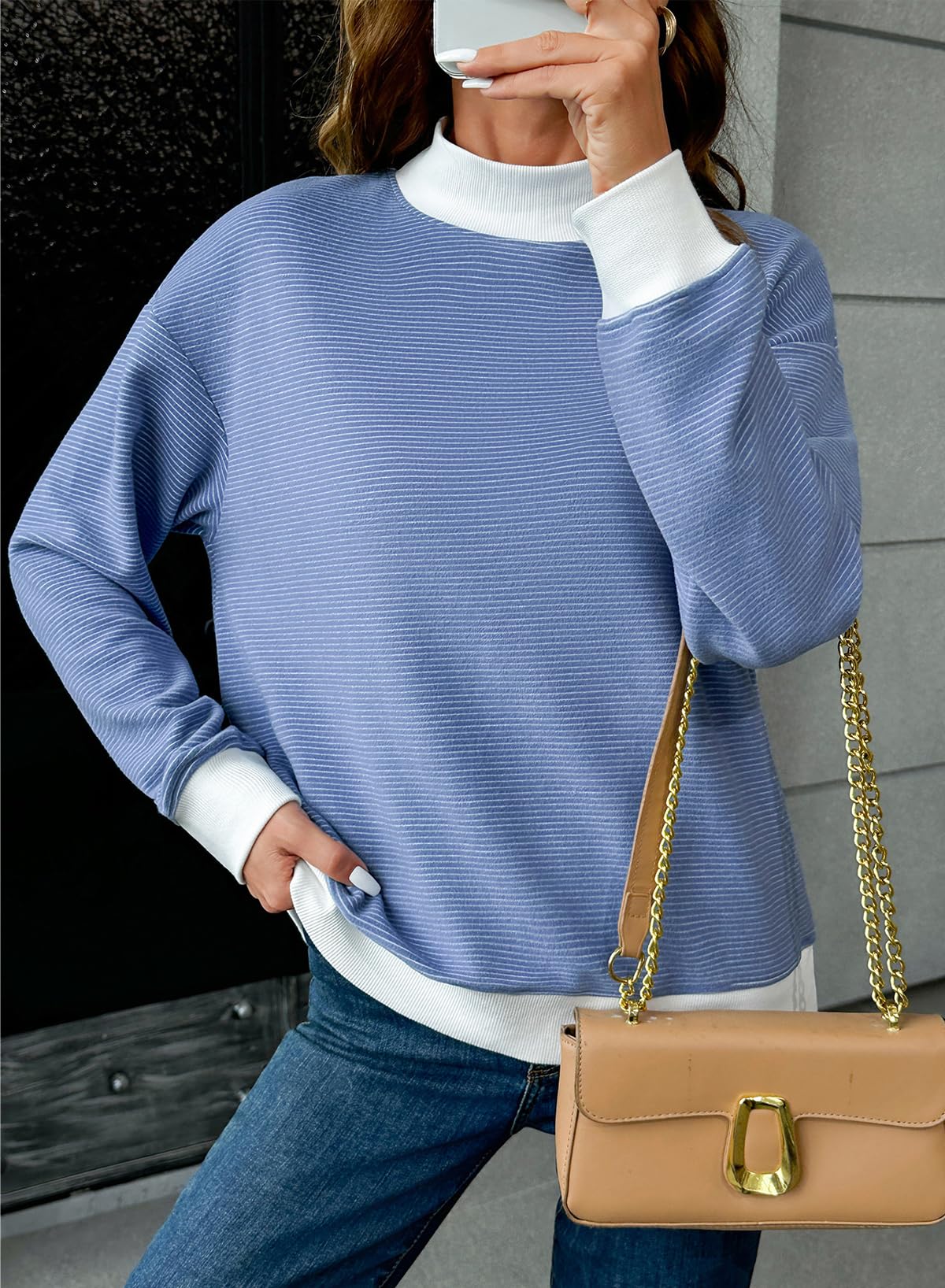 Dokotoo Striped Sweatshirt for Women Oversized Mock Neck Pullover Tops 2026