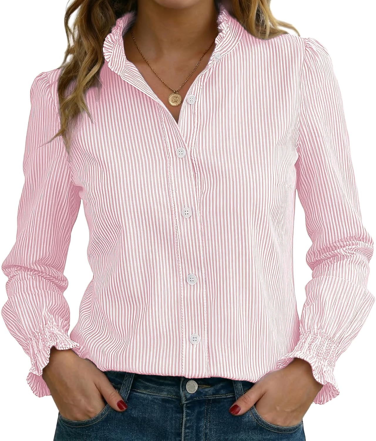 Funlingo Women's Striped Button Down Shirt