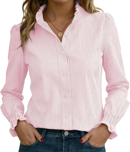 Funlingo Women's Striped Button Down Shirt