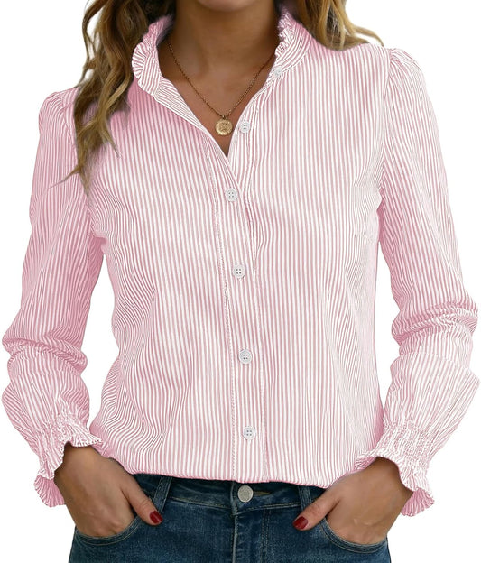 Funlingo Women's Striped Button Down Shirt