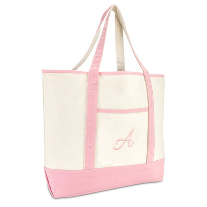 Dalix Women's Cotton Canvas Tote Bag Large Shoulder Bags Pink Monogram a - Z | Large