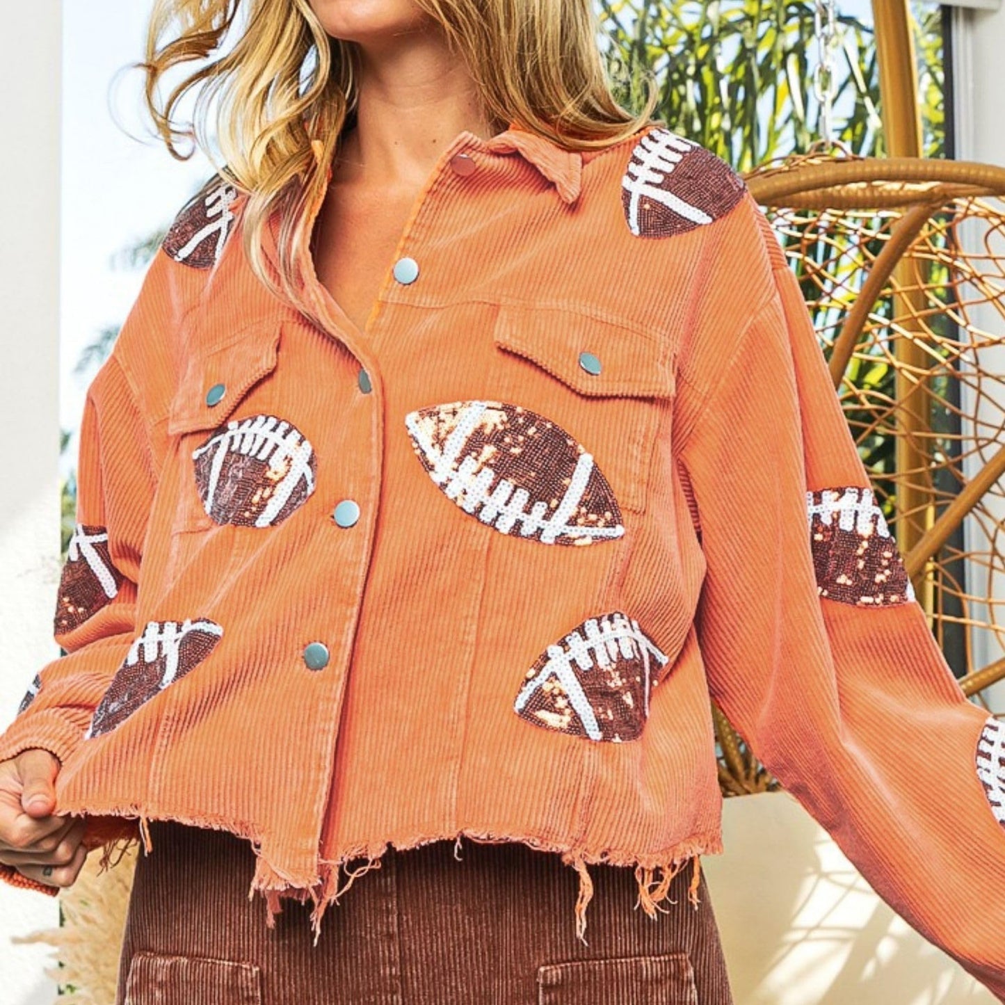 Xunger Women’s Football Corduroy Sequin Jacket