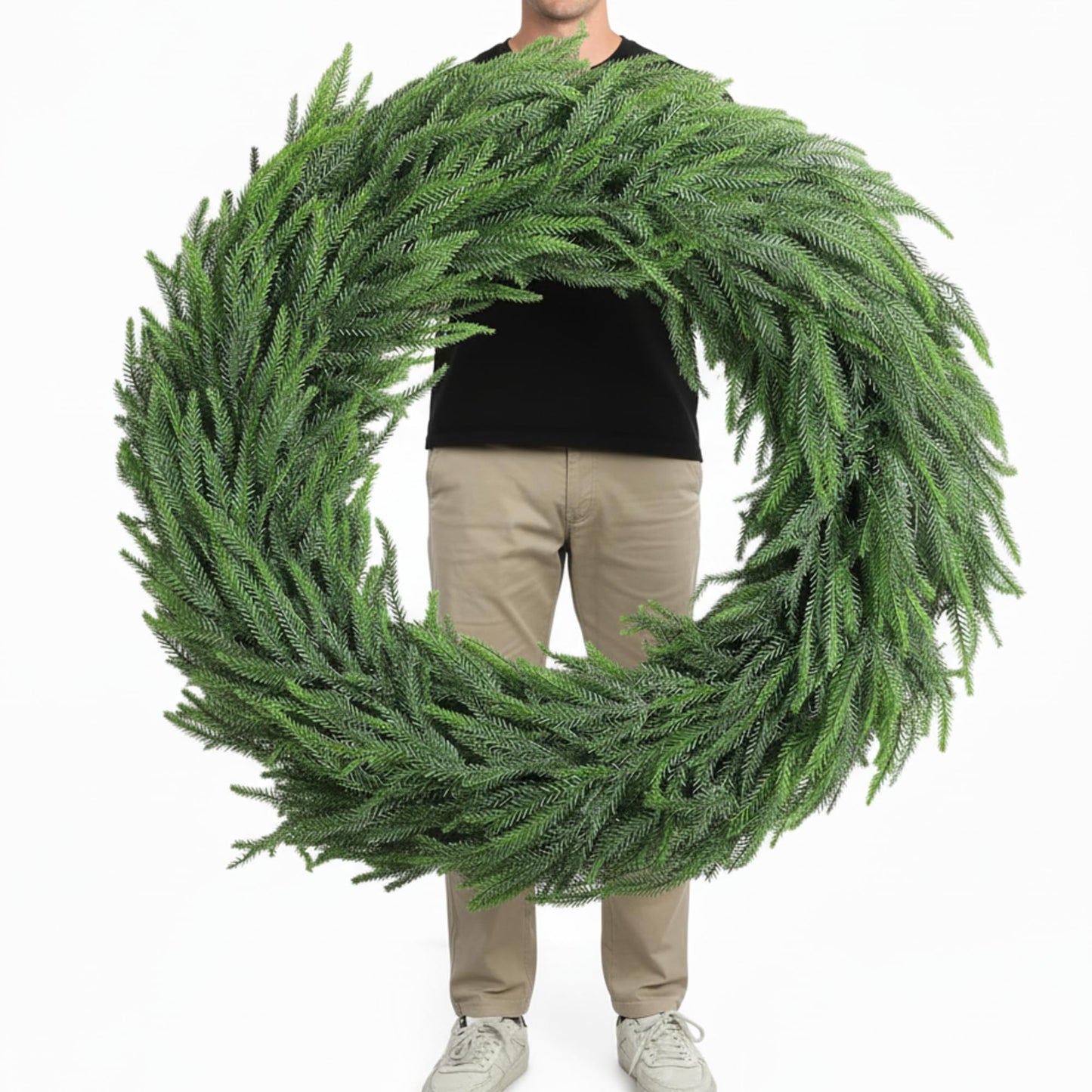 Wavwavw 48" Christmas Large Norfolk Pine Wreath for Front Door