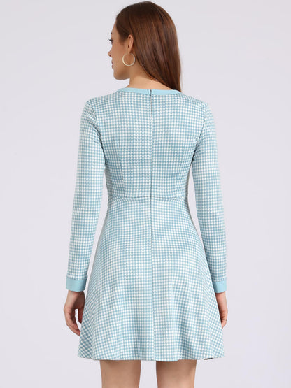 Allegra K Women's Houndstooth Plaid A-Line Elegant Business Work Dress