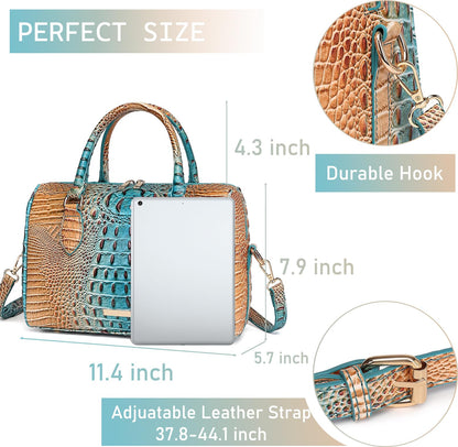 Makcr Joacbv Crocodile Handbag for Women Top Handle Leather Shoulder Purse | Glossy crocodile-embossed vegan leather with rolled handles, buckle details, a structured dome shape, and adjustable strap.