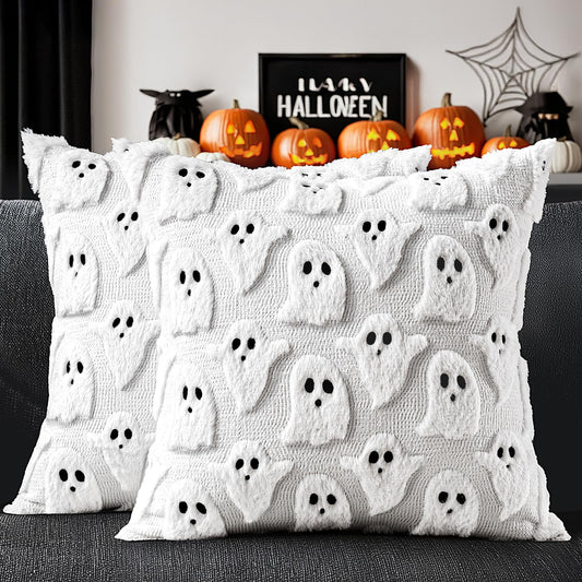 Miulee Cute Ghost Halloween Pillow Covers 20x20 Inch Set of 2 White | Soft Plush Faux Fur Throw Pillows Spooky Fall Decorative Cushion Covers for Couch Sofa Bed Porch Living Room