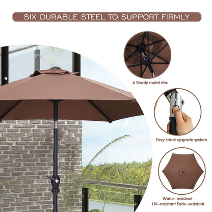 GDY 7.5ft Tassel Patio Umbrella and Matching Base, Outdoor Table Umbrella with 18 LED Lights,Market Umbrella with 6 Sturdy Ribs, with Push Button Tilt and Crank, Bright White