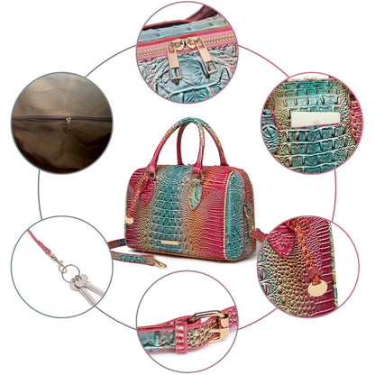 Makcr Joacbv Crocodile Handbag for Women Top Handle Leather Shoulder Purse | Glossy crocodile-embossed vegan leather with rolled handles, buckle details, a structured dome shape, and adjustable strap.