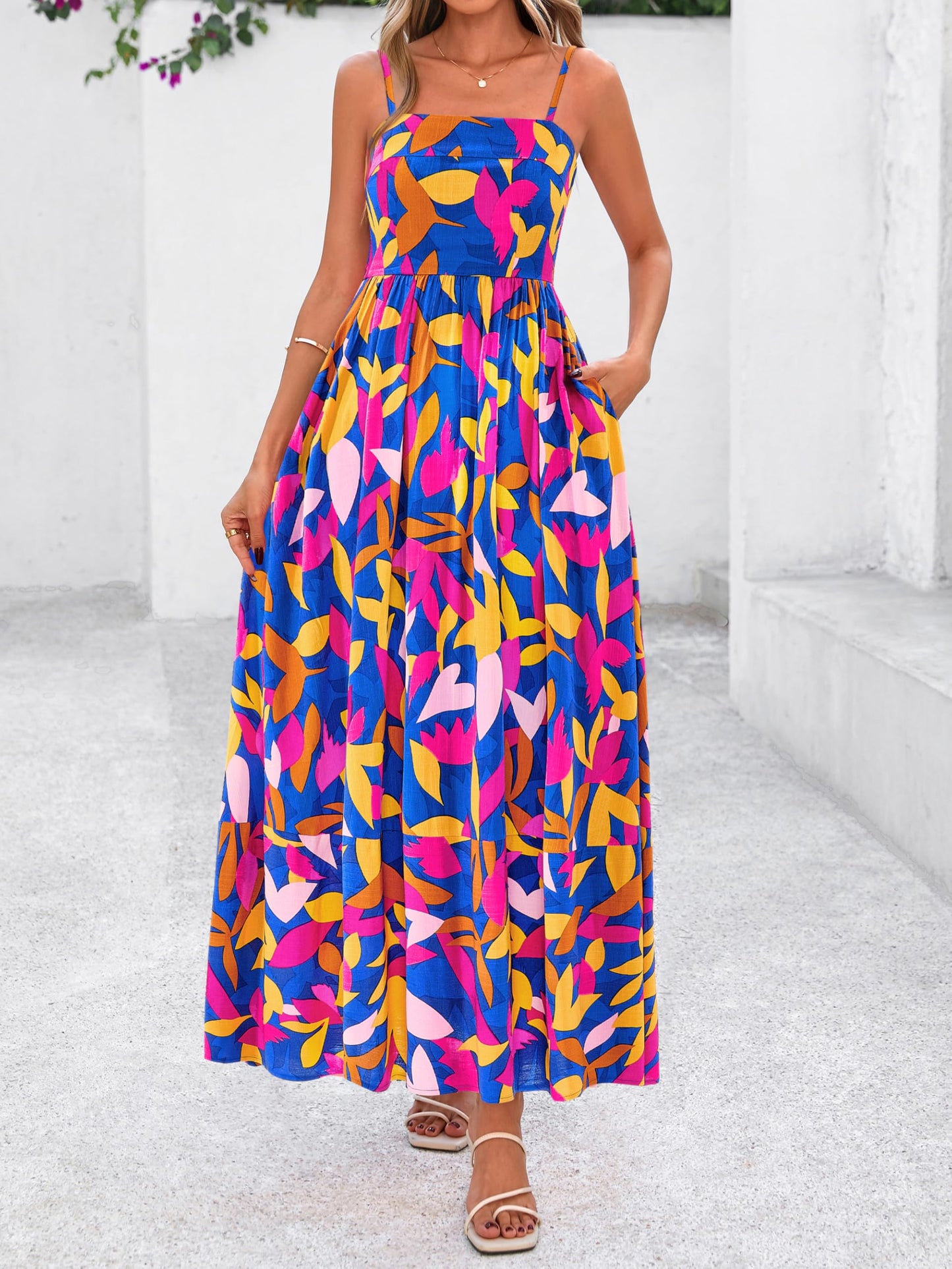 PRETTYGARDEN Women’s Boho Floral Striped Summer Maxi Dress
