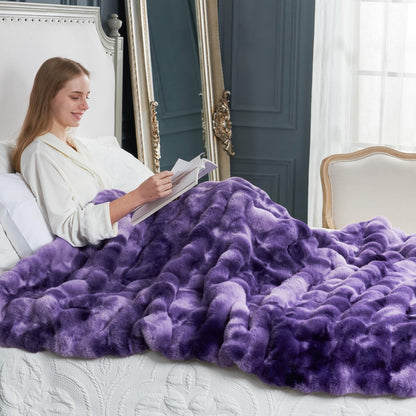 Cozy Bliss Faux Fur Throw Blanket for Couch, Fuzzy Soft Plush Thick Bubble Blanket for Sofa Bedroom Living Room, 50 * 60 Inches Tie Dye Pink