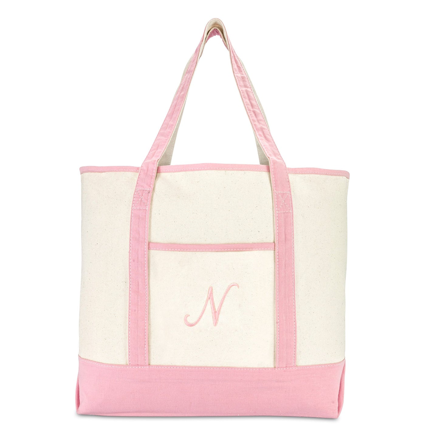 Dalix Women's Cotton Canvas Tote Bag Large Shoulder Bags Pink Monogram a - Z | Large