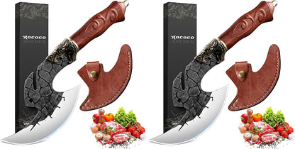 ROCOCO Viking Cleaver Knife Birthday - Kitchen Axe & Sheath Father Gift Men | Hand Forged High Carbon Steel Butcher Meat Cutting Boning Knife for Home Outdoor BBQ Camping Chirstmas Mother