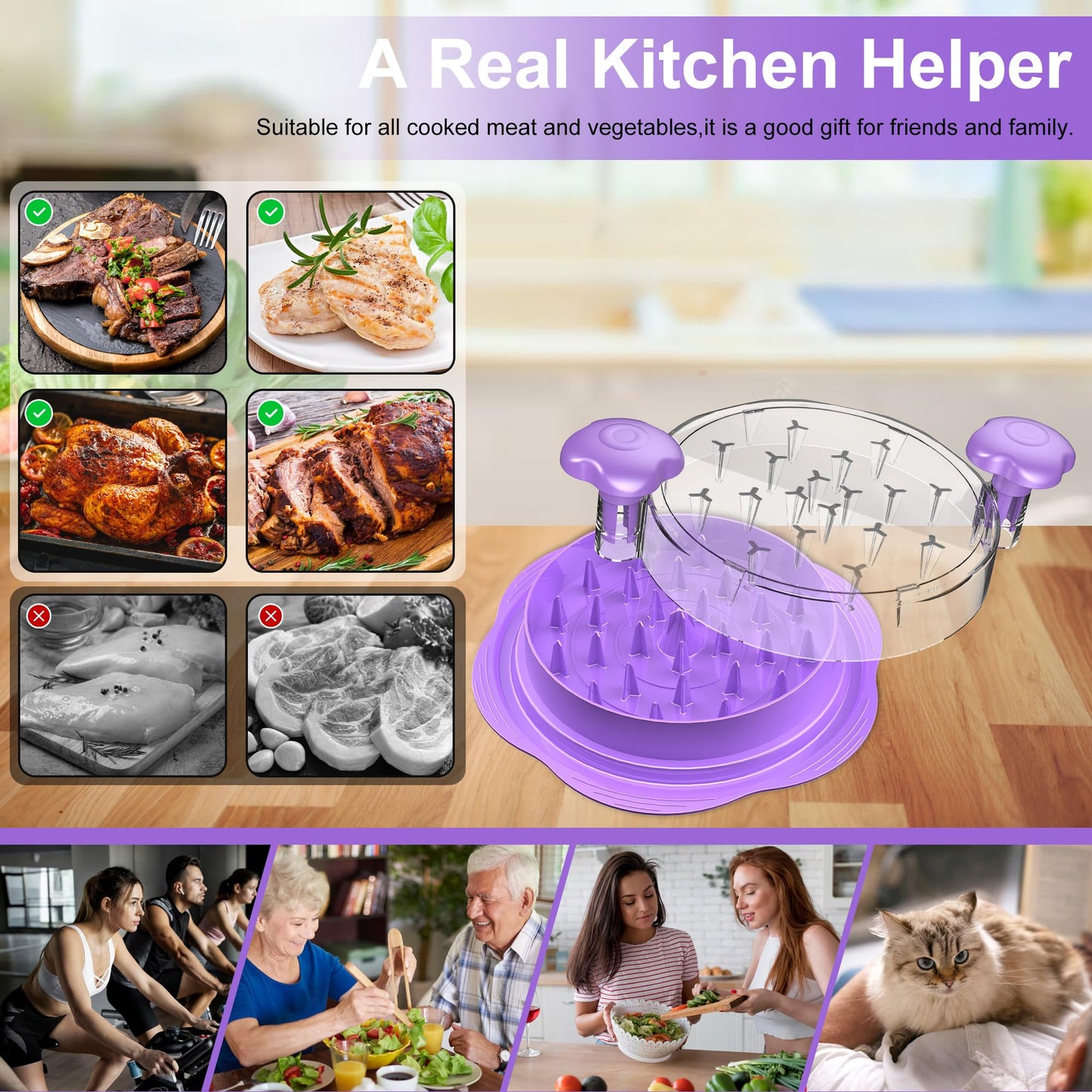 SURETIVIAN Chicken Shredder Tool Twist Large Chicken Breast Shredder with Brush&Fork, Visible Meat Shredder Machine, Anti-Slip Strip, Ergonomic Handle, BPA Free, Pork Beef Chicken(Hot Pink)
