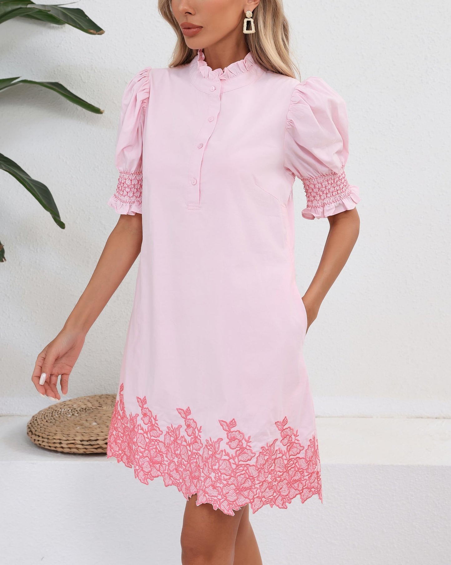 YEXPINE Women's Summer Embroidered Mini Dress