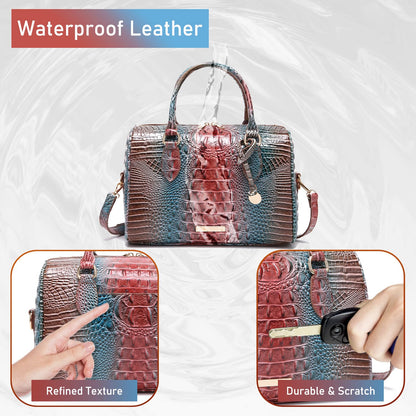 Makcr Joacbv Crocodile Handbag for Women Top Handle Leather Shoulder Purse | Glossy crocodile-embossed vegan leather with rolled handles, buckle details, a structured dome shape, and adjustable strap.
