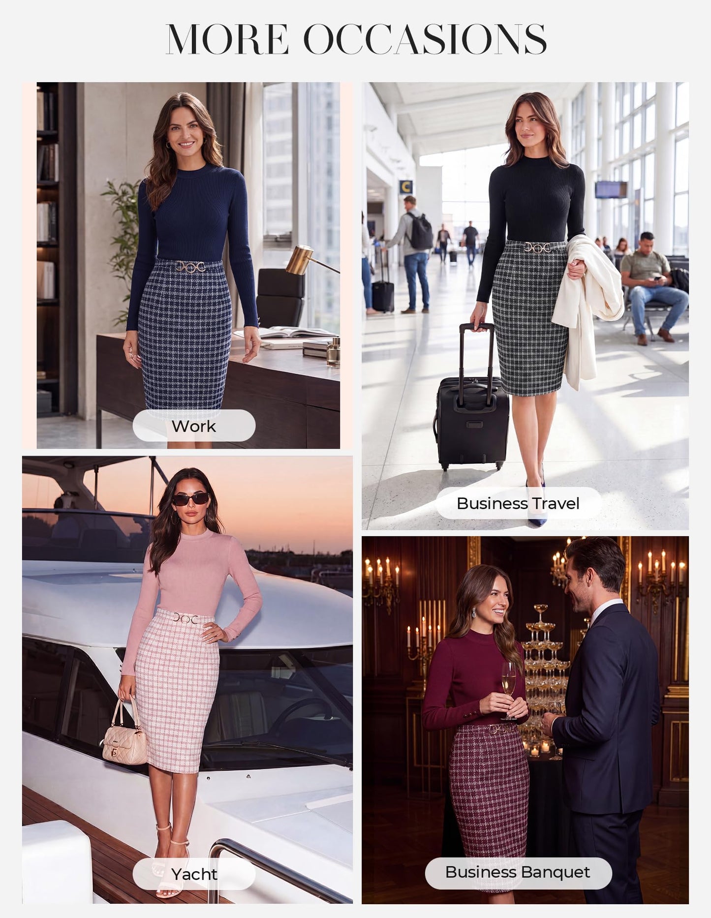 GRACE KARIN Women Long Sleeve Work Business Pencil Tweed Dress