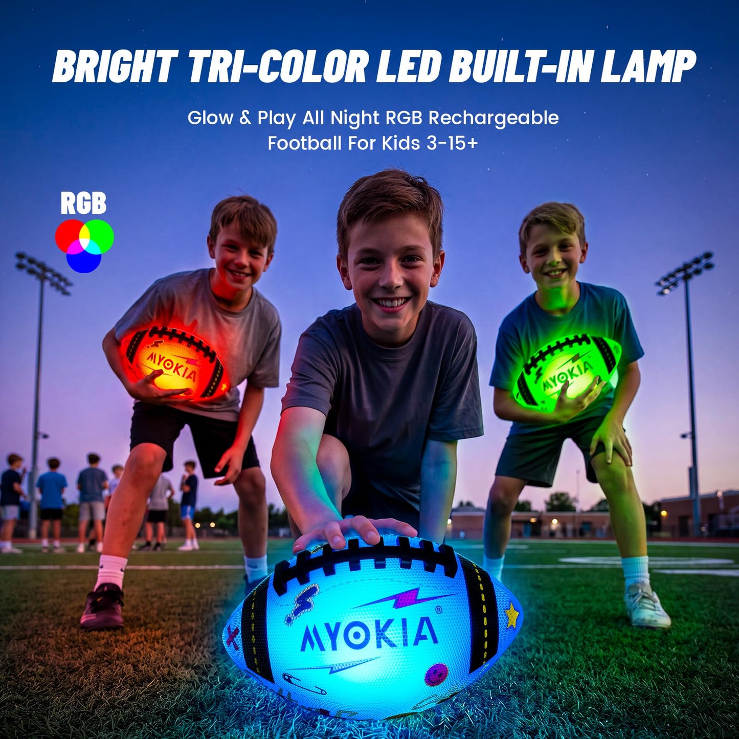 Rechargeable Light Up Soccer Ball Size 5 Tri-Color Glow in Dark