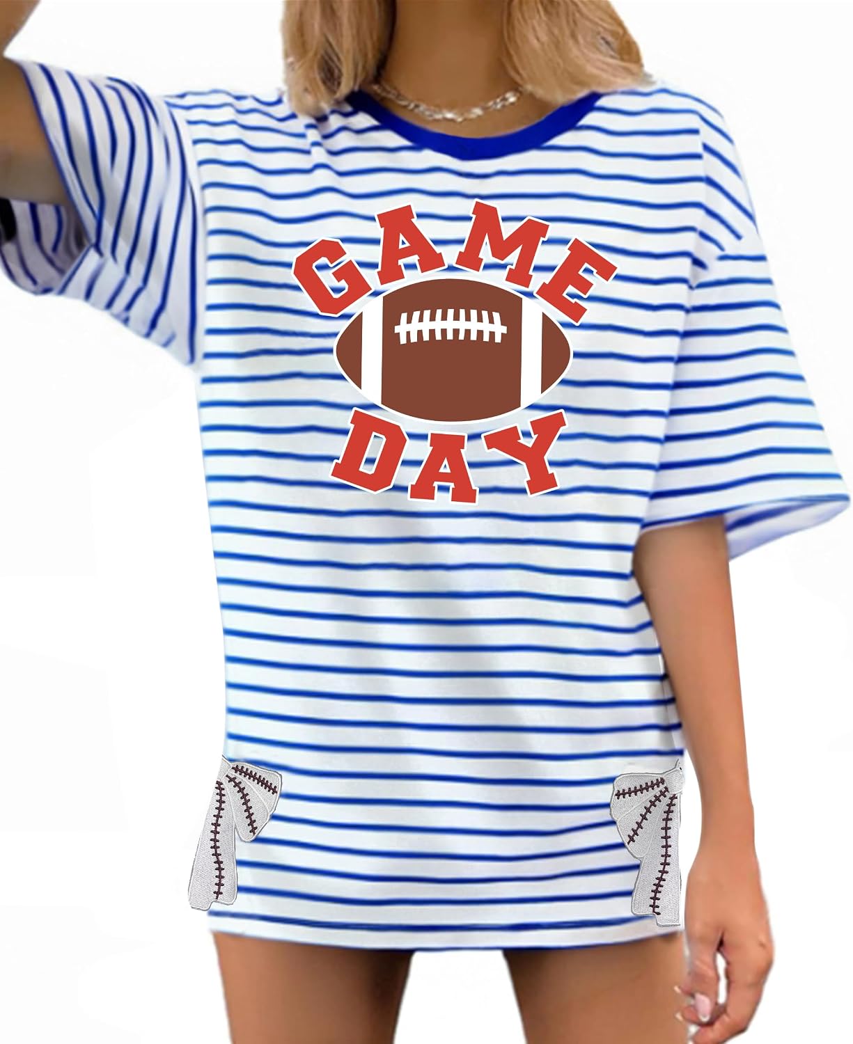 Football Shirts for Women Oversize Game Day T-Shirts Bow Side Split T-Shirt | Football Season Graphic Tee Tops Oversize Football Graphic Short Sleeve Tee Top