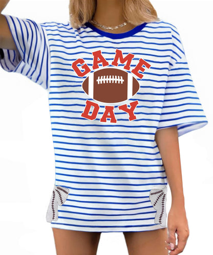 Football Shirts for Women Oversize Game Day T-Shirts Bow Side Split T-Shirt | Football Season Graphic Tee Tops Oversize Football Graphic Short Sleeve Tee Top