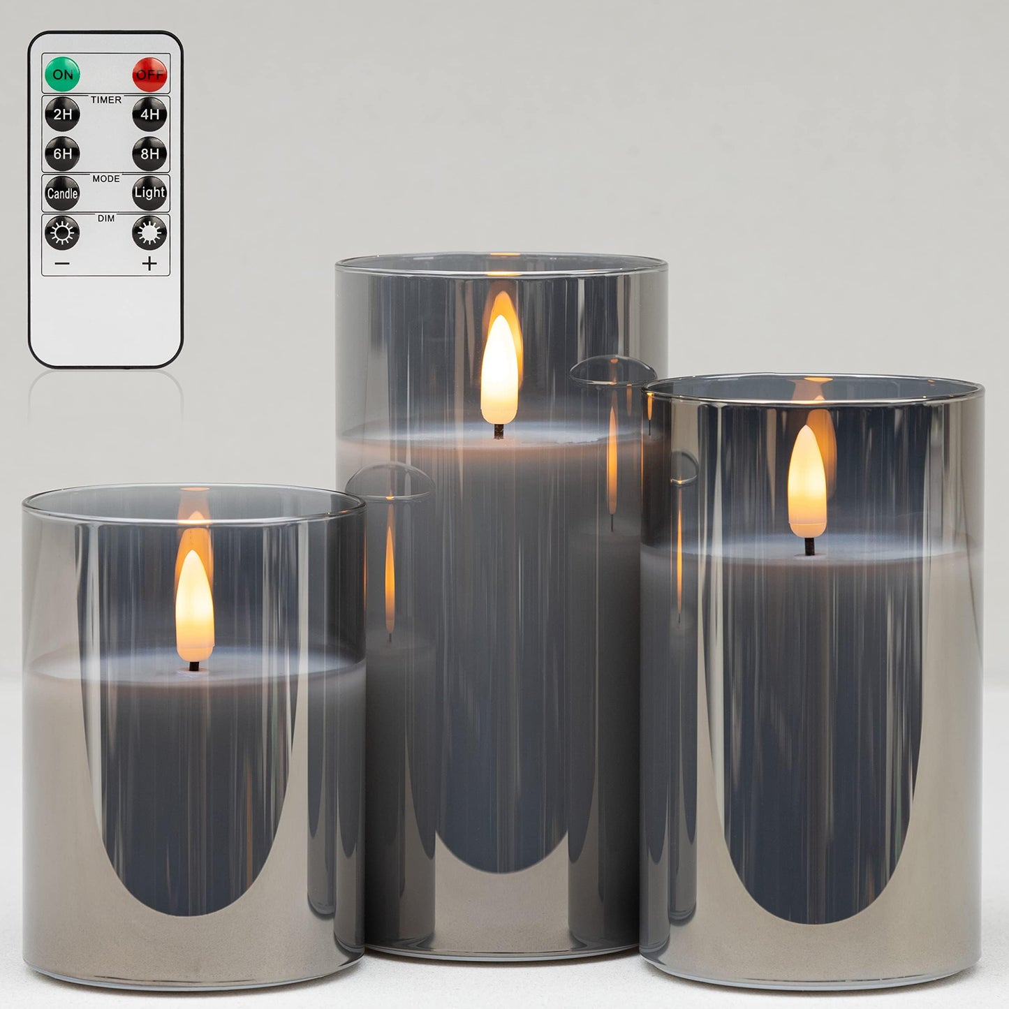 ANGELLOONG Gold Candles for Bathroom Decor, Glass Flameless Candles with Remote, Battery Operated LED Pillar Fake Candles with Timer for Christmas Home Fireplace Mantle Fall Decor
