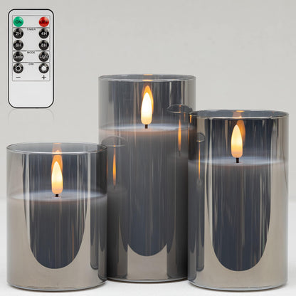ANGELLOONG Gold Candles for Bathroom Decor, Glass Flameless Candles with Remote, Battery Operated LED Pillar Fake Candles with Timer for Christmas Home Fireplace Mantle Fall Decor