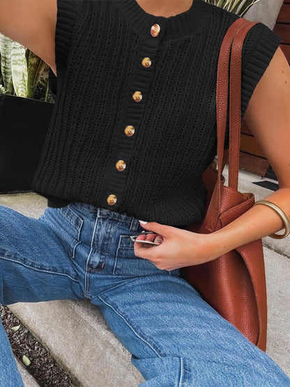 Saodimallsu Womens Sleeveless Sweater Vest Button Down Crochet Cardigan | Sweater Vest,Crochet,Summer Knit Tank Top,Sleeveless,Trendy Going Out Tops