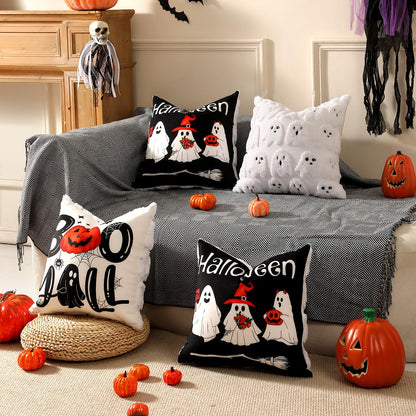 TOYPOPOR Halloween Decorations, 2 Packs Double Sided Ghost Pillow Covers, Soft Fur Throw Pillow Cases Indoor outdoor Pumpkin Couch Cushion Case for Fall Autumn Bedroom Living Room Home Decor 18''x18''
