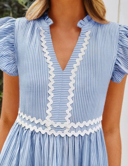 ZESICA Women's Casual Striped Mini Dress