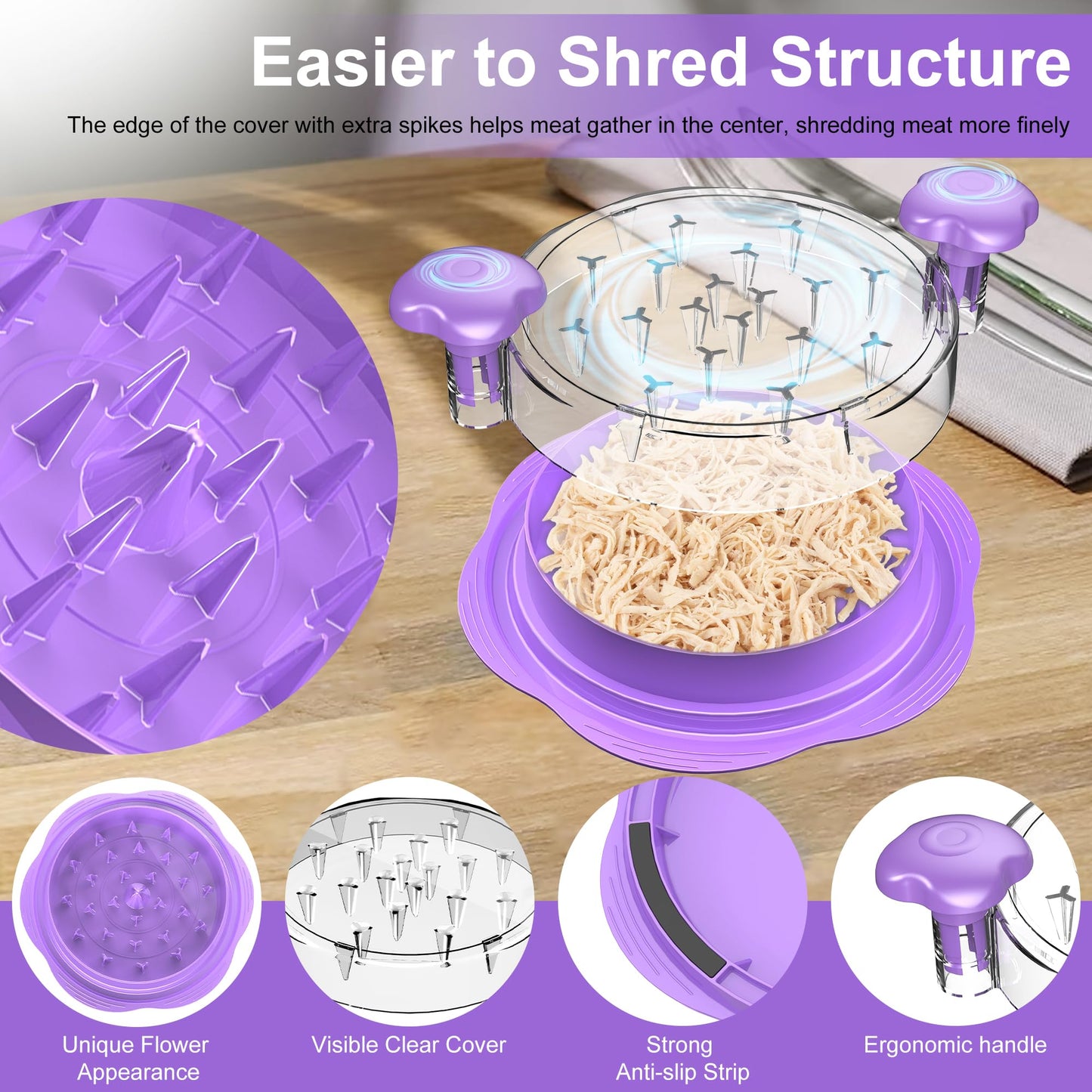 SURETIVIAN Chicken Shredder Tool Twist Large Chicken Breast Shredder with Brush&Fork, Visible Meat Shredder Machine, Anti-Slip Strip, Ergonomic Handle, BPA Free, Pork Beef Chicken(Hot Pink)
